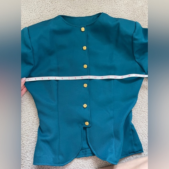 Teal Women's Two-Piece Pantsuit with Gold Buttons - Picture 8 of 12